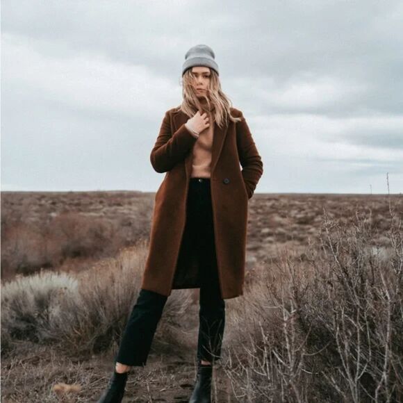 Babaton The Stedman Coat in Dark Brown Camel Hair Virgin Wool in Small Aritizia